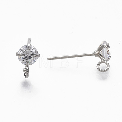Brass Micro Clear Cubic Zirconia Stud Earring Findings KK-R132-066P-NF-1