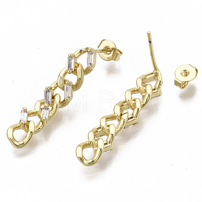 Brass Micro Pave Clear Cubic Zirconia Dangle Stud Earrings X-EJEW-N011-12G-NF-1