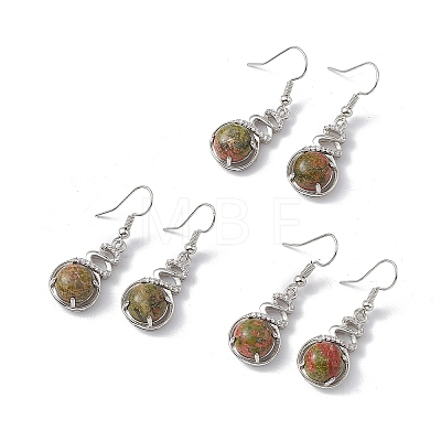 Natural Unakite Gourd Dangle Earrings with Crystal Rhinestone EJEW-A092-04P-06-1