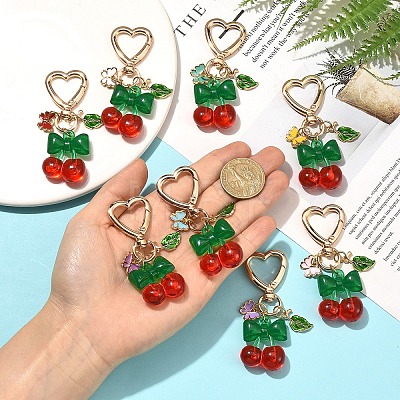 8Pcs Alloy Enamel & Acrylic Pendant Decorations HJEW-YW00394-1