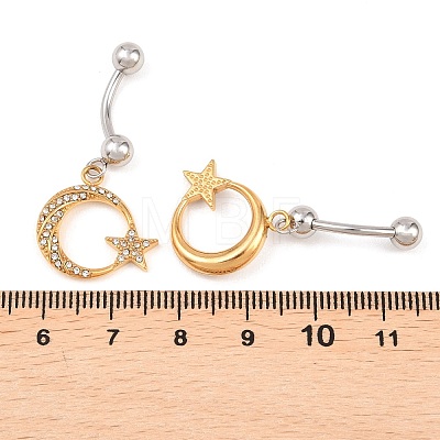 316 Stainless Steel Crystal Rhinestone Curved Barbell Dangle Belly Rings AJEW-C044-04-1