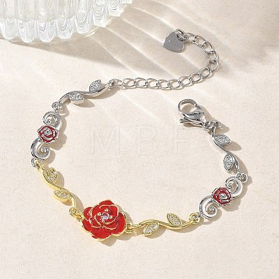 Brass Micro Pave Clear Cubic Zirconia Link Chain Bracelets for Women BJEW-C156-05GP-1