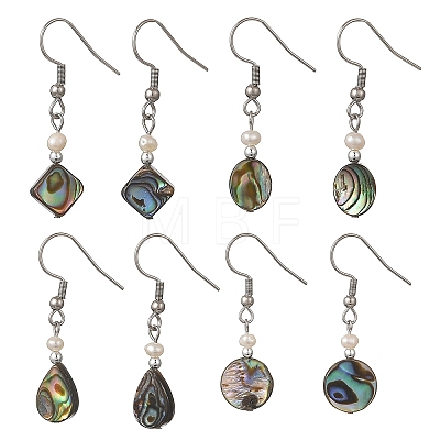 Paua Shell & Pearl Dangle Earrings EJEW-JE07289-1