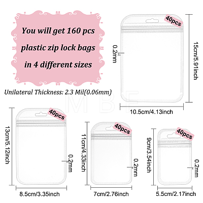 BENECREAT 160Pcs 4 Styles Transparent Plastic Zip Lock Bags OPP-BC0001-12-1