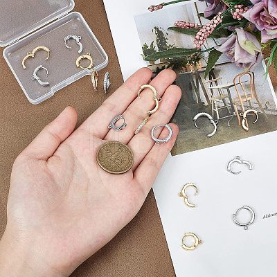 16Pcs 4 Style Brass Micro Pave Cubic Zirconia Huggie Hoop Earring Findings FIND-FH0004-02-1