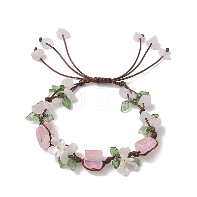 4Pcs Electroplated Natural Rose Quartz & Amethyst & Green Aventurine Olive Jade Chip Bead Braided Bead Bracelets for Women BJEW-TA00610-1
