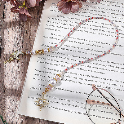 Glass & ABS Plastic Imitation Pearl Bookmark AJEW-CP00021-1