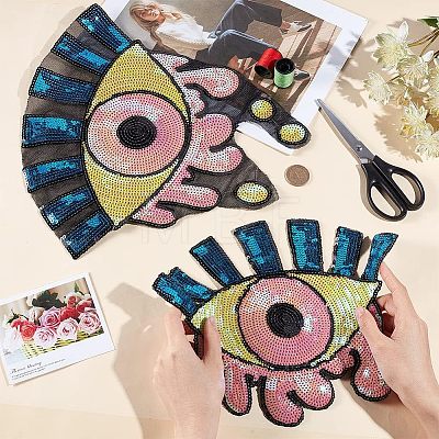 2Pcs 2 Style Iron on/Sew on Sequin Cloth Patches PATC-CA0001-08-1