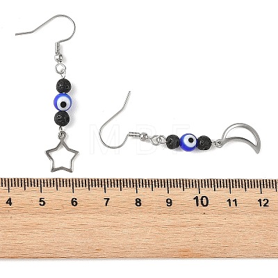 Handmade Evil Eye Lampwork and Natural Lava Rock Dangle Earrings EJEW-JE07451-02-1