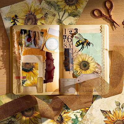 12Pcs Retro Sunflower Scrapbook Paper Pads PW-WGE6733-01-1