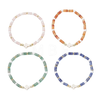 Natural Gemstone Beaded Stretch Bracelets BJEW-JB13396-1