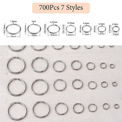 700Pcs 7 Styles 201& 304 Stainless Steel Split Rings STAS-CJ0002-17-1