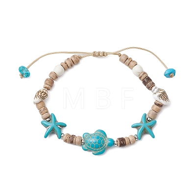 Ocean Theme Starfish Turtle Synthetic Turquoise & Coconut Braided Bead Bracelet Sets BJEW-JB11460-01-1