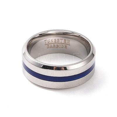 Royal Blue Enamel Grooved Line Finger Ring RJEW-I089-46P-1