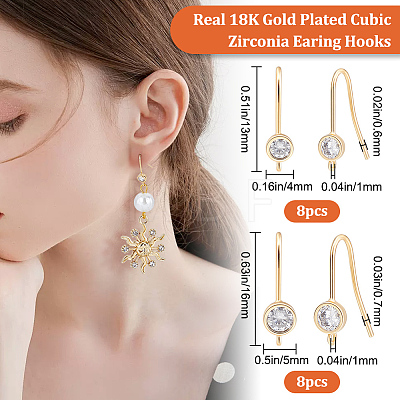 16Pcs 2 Size Brass Micro Clear Cubic Zirconia Earring Hooks KK-BBC0007-35-1