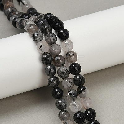 Natural Black Rutilated Quartz Beads Strands G-R447-8mm-03-01-1