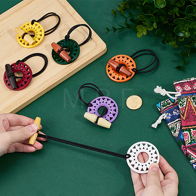 6Pcs 6 Styles Sunflower Wood Polyester Elastic Hair Ties OHAR-PH0001-36-1