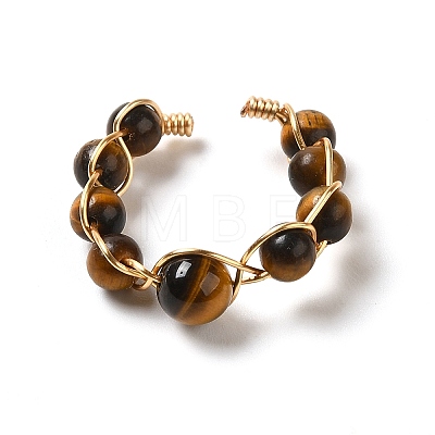 Adjustable Natural Tiger Eye with Brass Rings G-B075-01G-01-1