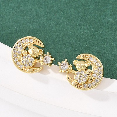 Brass Micro Pave Clear Cubic Zirconia Stud Earrings EJEW-F400-26A-G-1