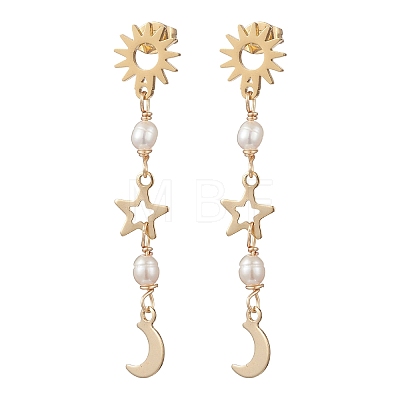 Natural Cultured Freshwater Pearl Sun Tassel Stud Earrings EJEW-JE06852-1