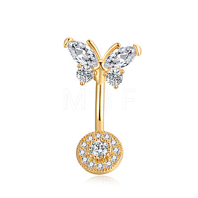 Brass Clear Cubic Zirconia Butterfly Curved Barbell Belly Rings WG440FB-02-1