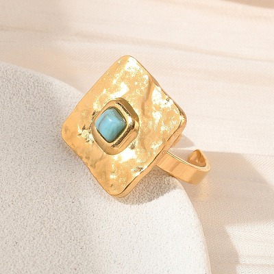 304 Stainless Steel & Synthetic Turquoise Cuff Rings GG-CBABFED-01G-1