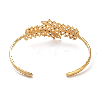 Hollow Out 304 Stainless Steel Leaf Cuff Bangles BJEW-G694-07G-1