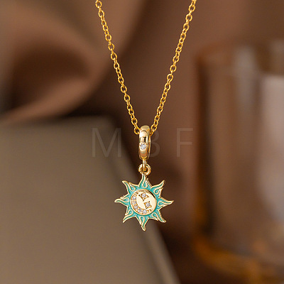 Brass Micro Pave Celar Cubic Zirconia & Enamel Sun Pendant 304 Stainless Steel Cable Chain Necklaces for Women WG112BD-01-1