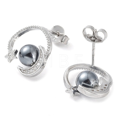 Shell Pearl Dangle Stud Earrings EJEW-Z024-09B-P-1
