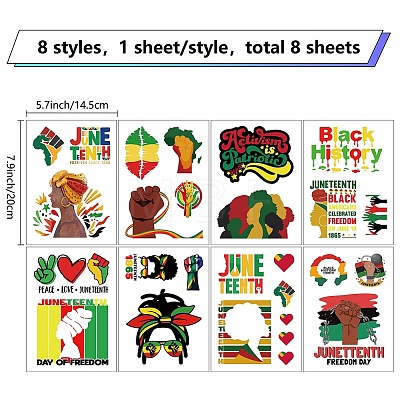 8 Sheets 8 Styles Juneteenth PVC Waterproof Wall Stickers DIY-WH0345-133-1