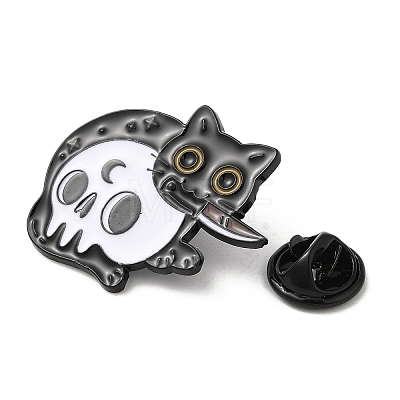 Cat with Knife & Skull Enamel Pin JEWB-H013-03EB-01-1
