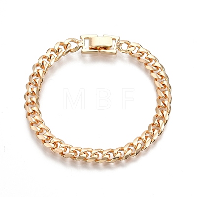 Ion Plating(IP) Brass Curb Chain Bracelet for Men Women BJEW-C024-01G-1