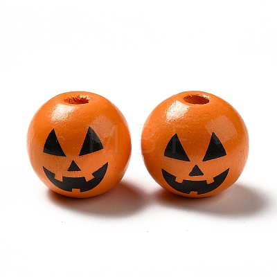 Halloween Theme Printed Natural Wooden Beads X-WOOD-L020-C04-1