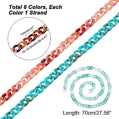  6 Strands 6 Colors Acrylic Curb Chains SACR-PH0002-12-1