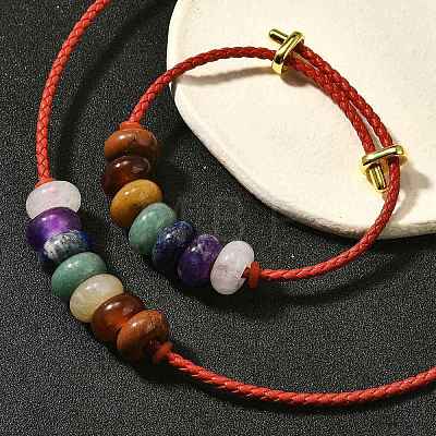 Rondelle Chakra Natural Gemstone Beads Bracelets & Necklaces Sets G-P561-01G-04-1