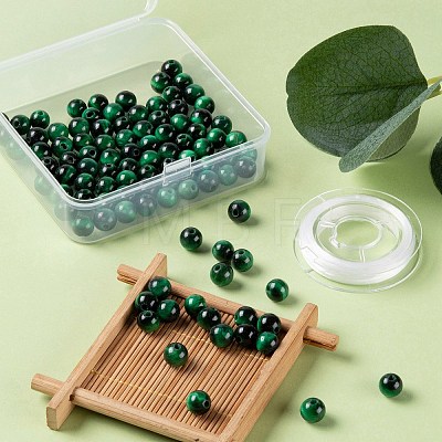 100Pcs 8mm Natural Green Tiger Eye Round Beads DIY-LS0002-08-1