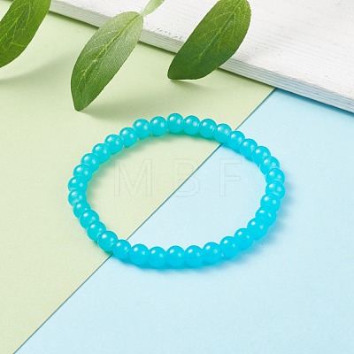 6.5MM Imitation Jade Glass Round Beaded Stretch Bracelet for Women BJEW-JB07658-1