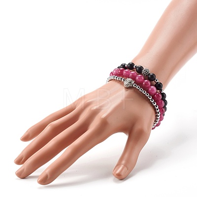 Reiki Crystal Natural Chalcedony Imitation Tourmaline Stretch Bracelets Set for Men Women BJEW-JB06806-02-1