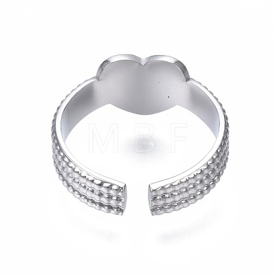 304 Stainless Steel Heart Cuff Ring RJEW-T023-61P-1