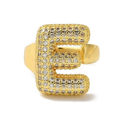 Letter Brass Micro Pave Clear Cubic Zirconia Open Cuff Ring for Women RJEW-N046-03E-G-1