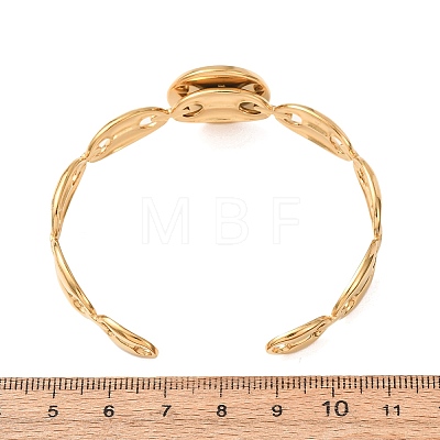 304 Stainless Steel Coffee Bean Chain Cuff Bracelet Blanks with Flat Round Bezel Settings SA-CBA4160-02B-G-1