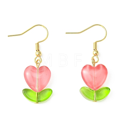 Heart Flower Glass & Lampwork Dangle Earrings EJEW-JE05324-1