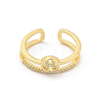 Ring with Letter H Pattern Brass Micro Pave Clear Cubic Zirconia Open Cuff Rings RJEW-G309-21G-1