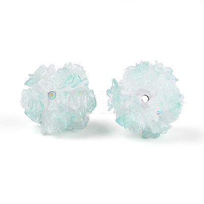 Polymer Clay Rhinestone Beads with Embossed Resin Roses RESI-T059-04D-1