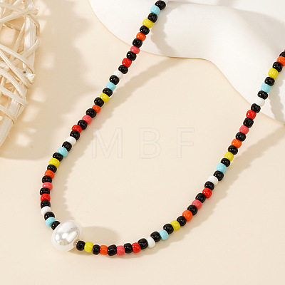 Bohemian Style Glass Seed Beaded Necklaces with Imitation Pearl Beads SN7865-1