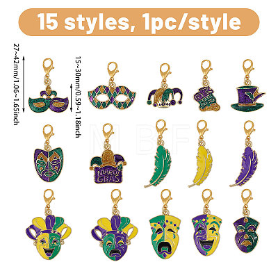 15Pcs Carnival Alloy Enamel Pendant Decorations HJEW-CA00095-1