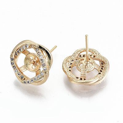 Brass Micro Pave Clear Cubic Zirconia Stud Earring Findings KK-T062-54G-NF-1