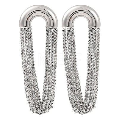 304 Stainless Steel Tassel Chain Stud Earrings for Women EJEW-U023-07P-1