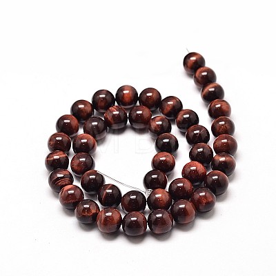Natural Red Tiger Eye Round Bead Strands X-G-P072-52-10mm-1