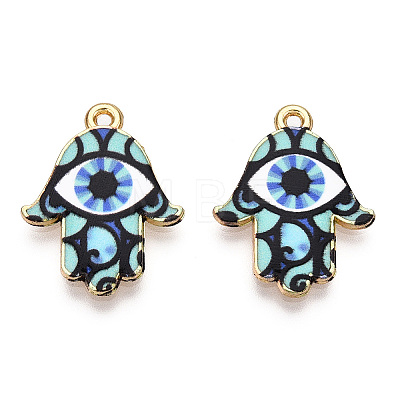 Printed Light Gold Tone Alloy Pendants ENAM-N056-206M-1